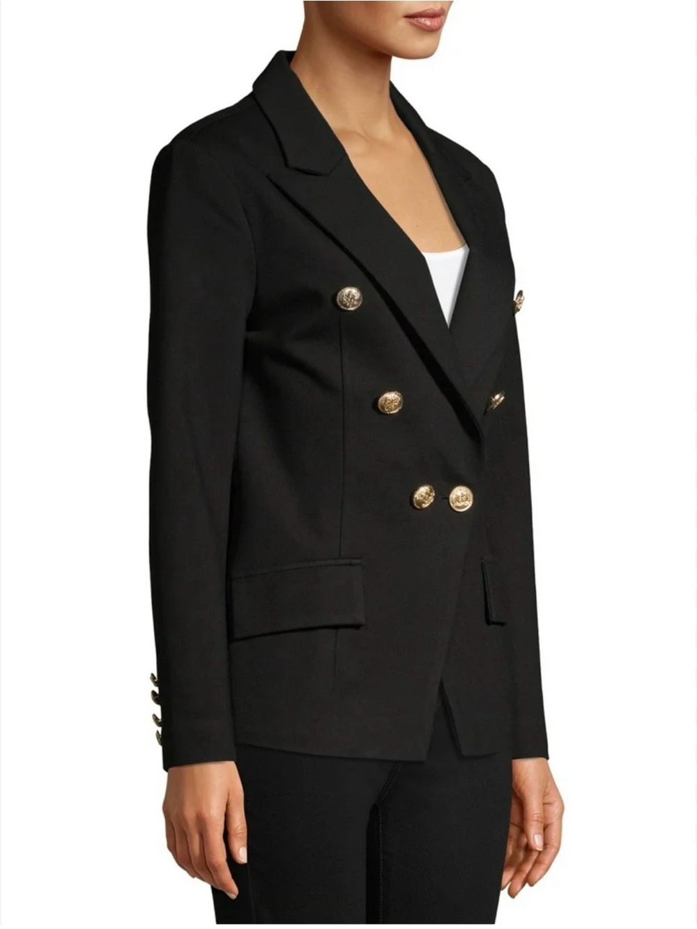 Women's Black Double-Breasted Blazer with Gold Buttons
